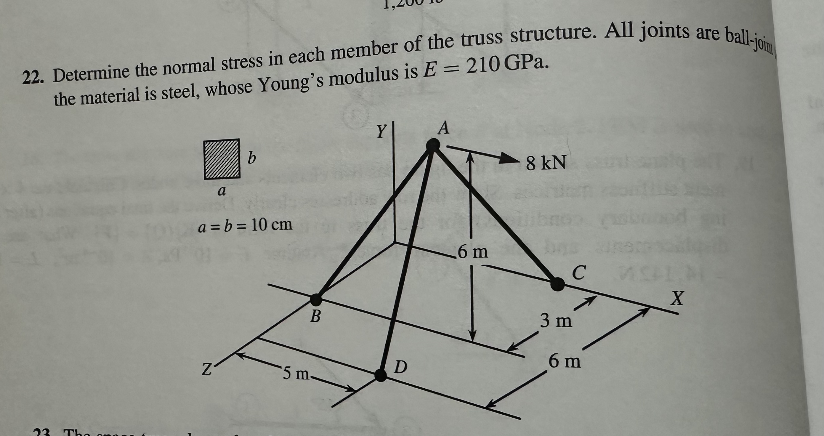 Determine the normal stress in each member of the