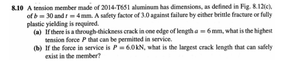 8 . 1 0 A tension member made of 2 0 1 4 - T 6 5