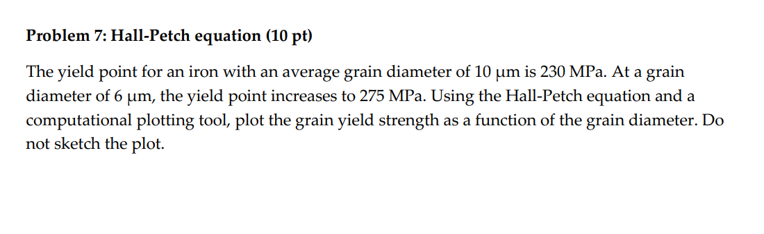 Problem 7 : Hall - Petch equation The yield point