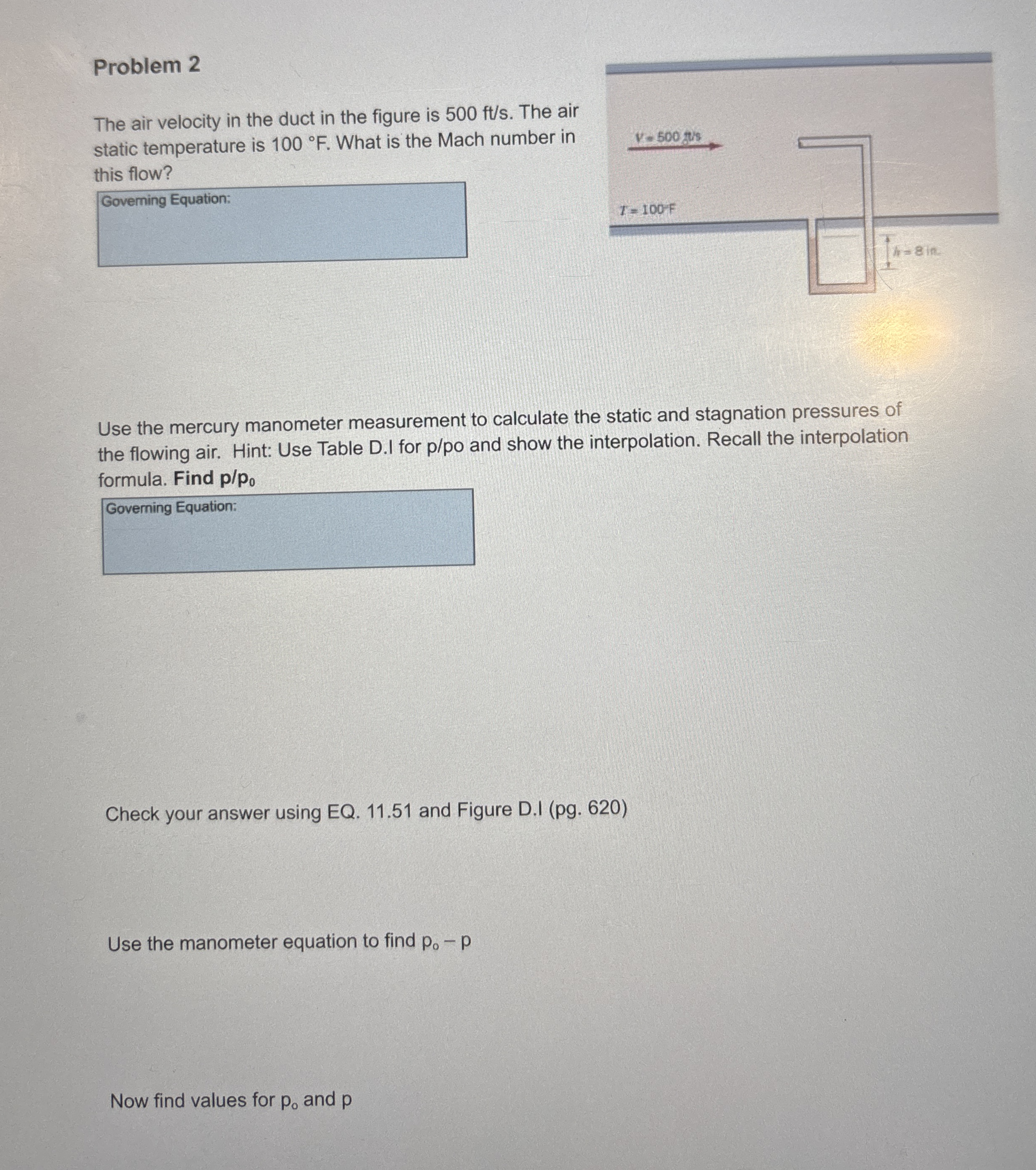 Problem 2 The air velocity in the duct in the