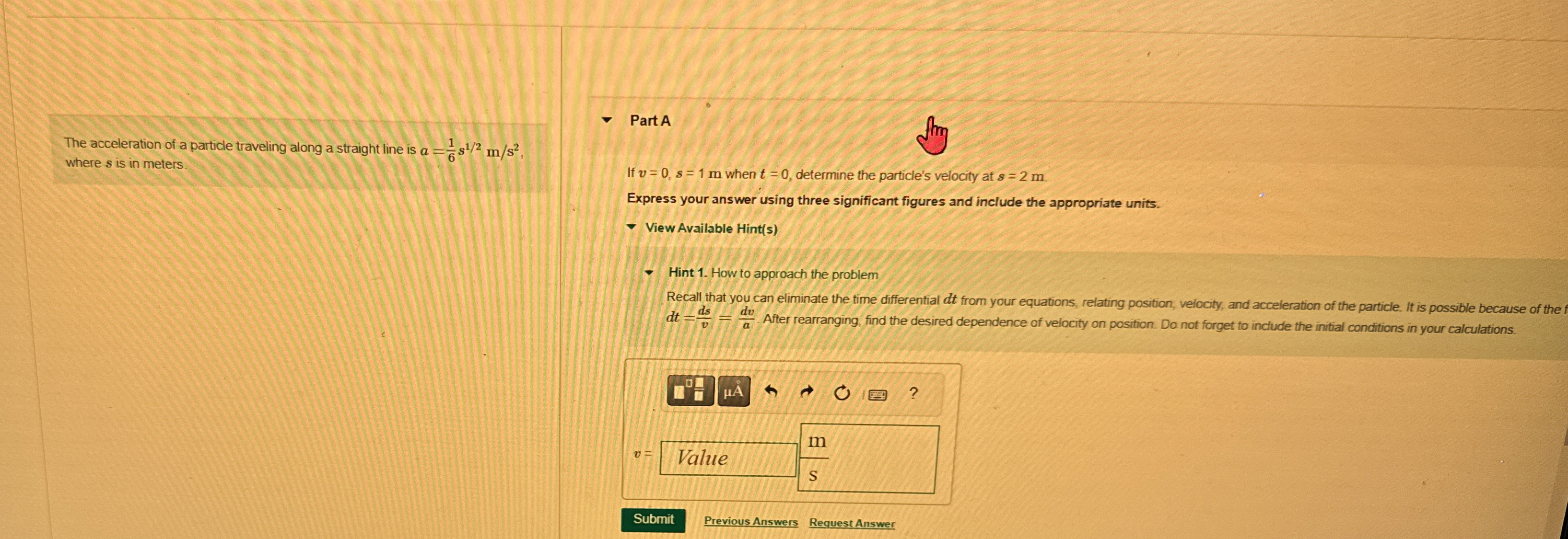 The acceleration of a particle traveling along a