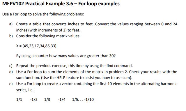 MEPV 1 0 2 Practical Example 3 . 6 - For loop