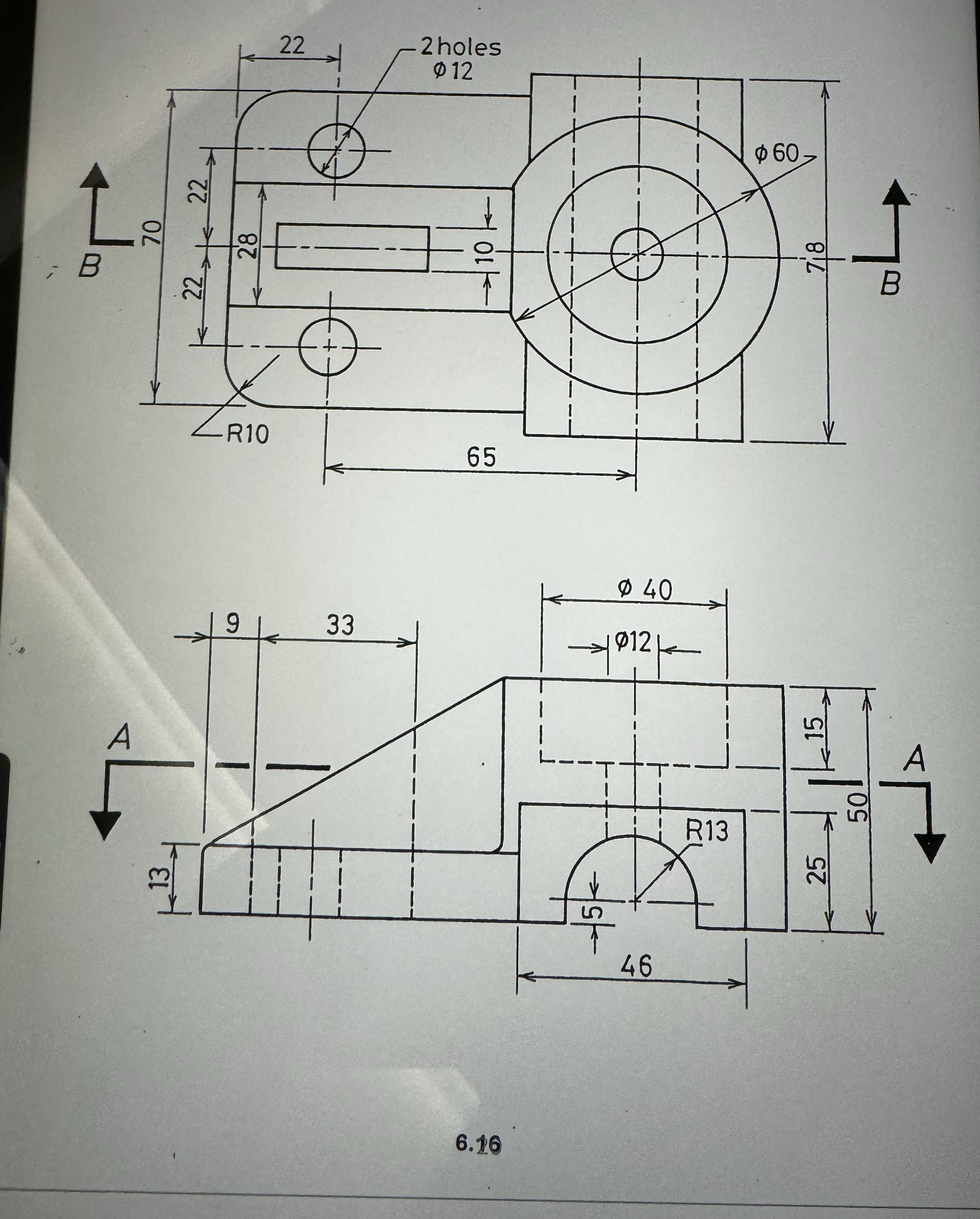 draw top and right sectional view and right