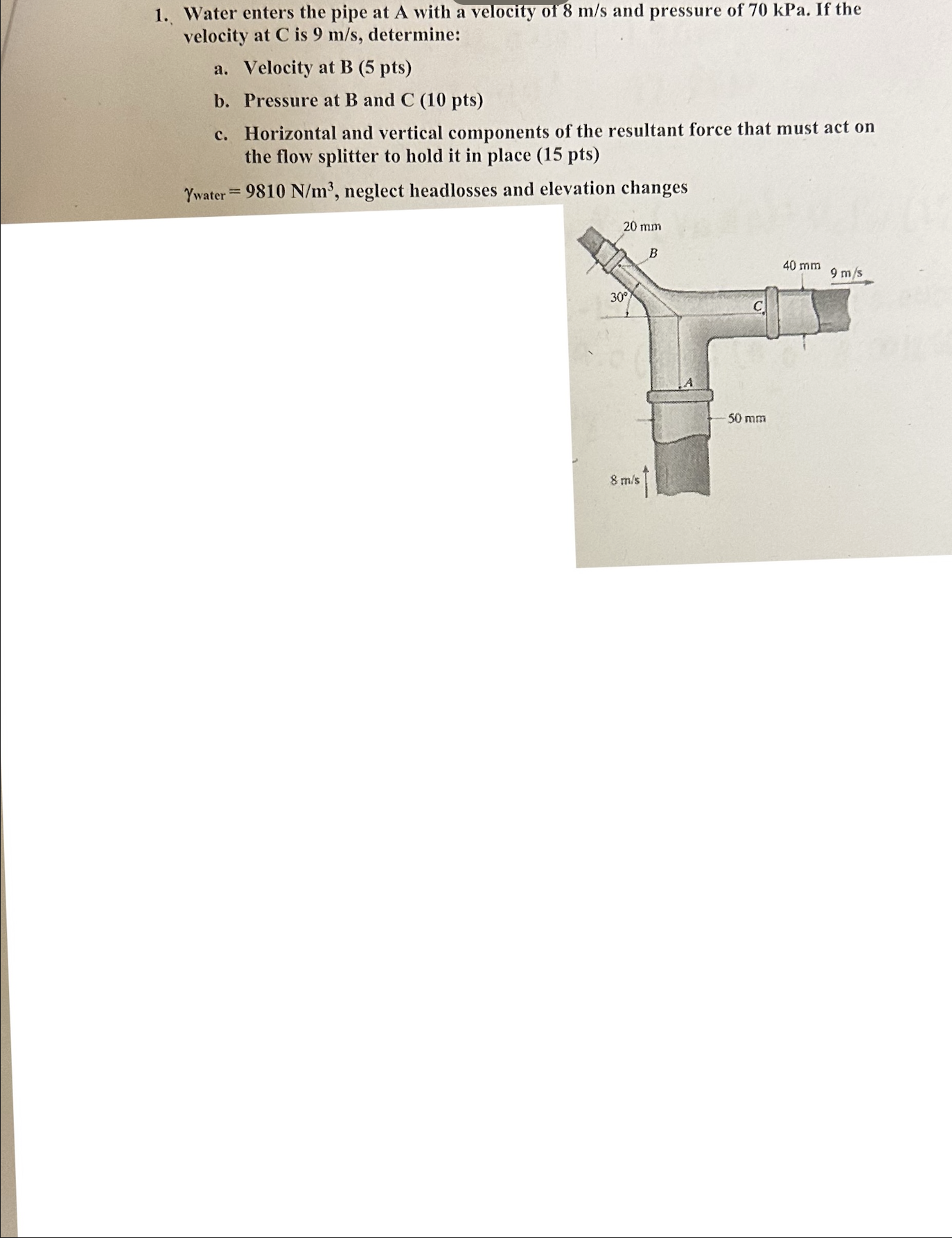 1 . Water enters the pipe at \ ( A \ ) with a