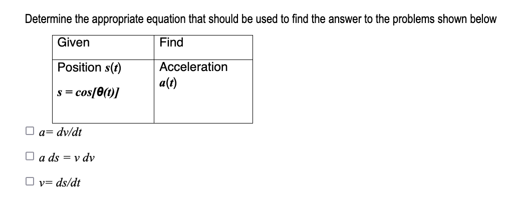 Determine the appropriate equation that should be