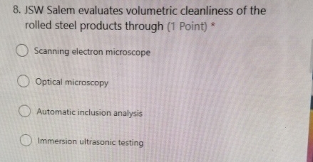 JSW Salem evaluates volumetric cleanliness of the