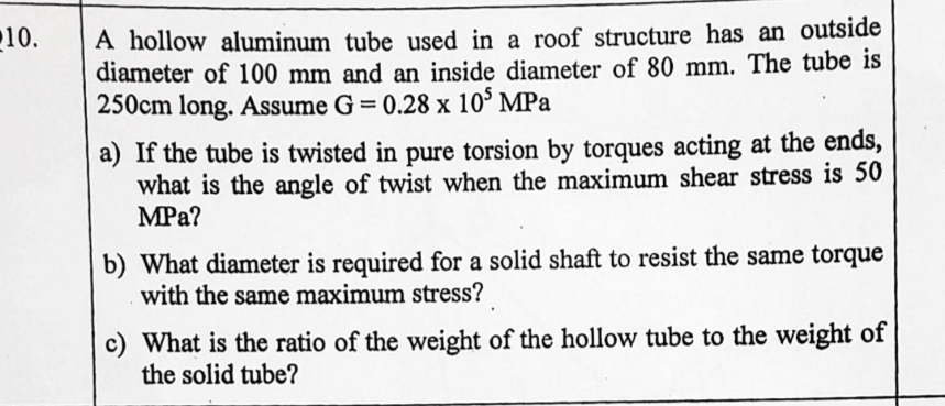 A hollow aluminum tube used in a roof structure