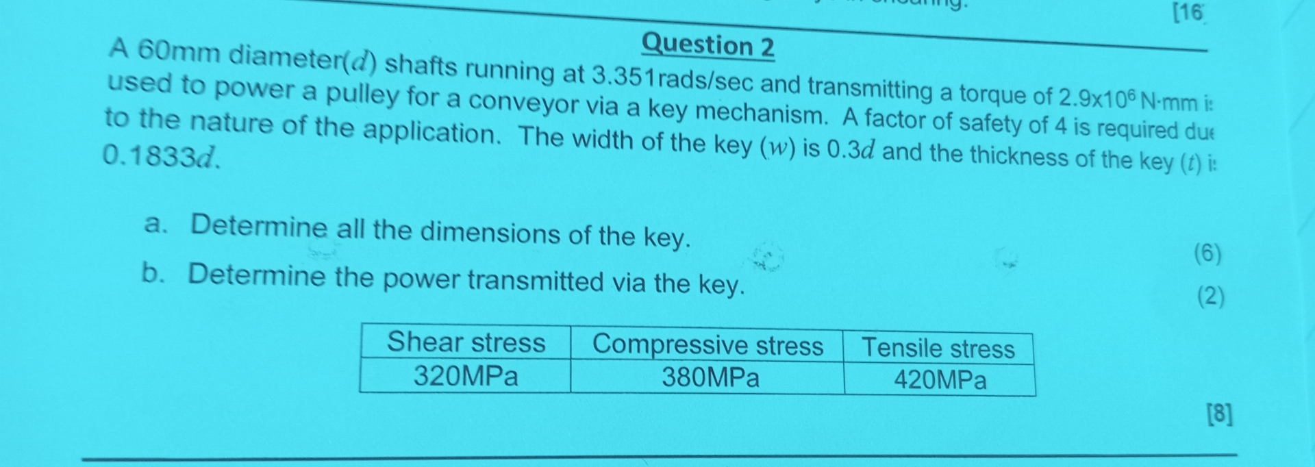 Question 2 A 6 0 mm diameter ( d ) shafts running