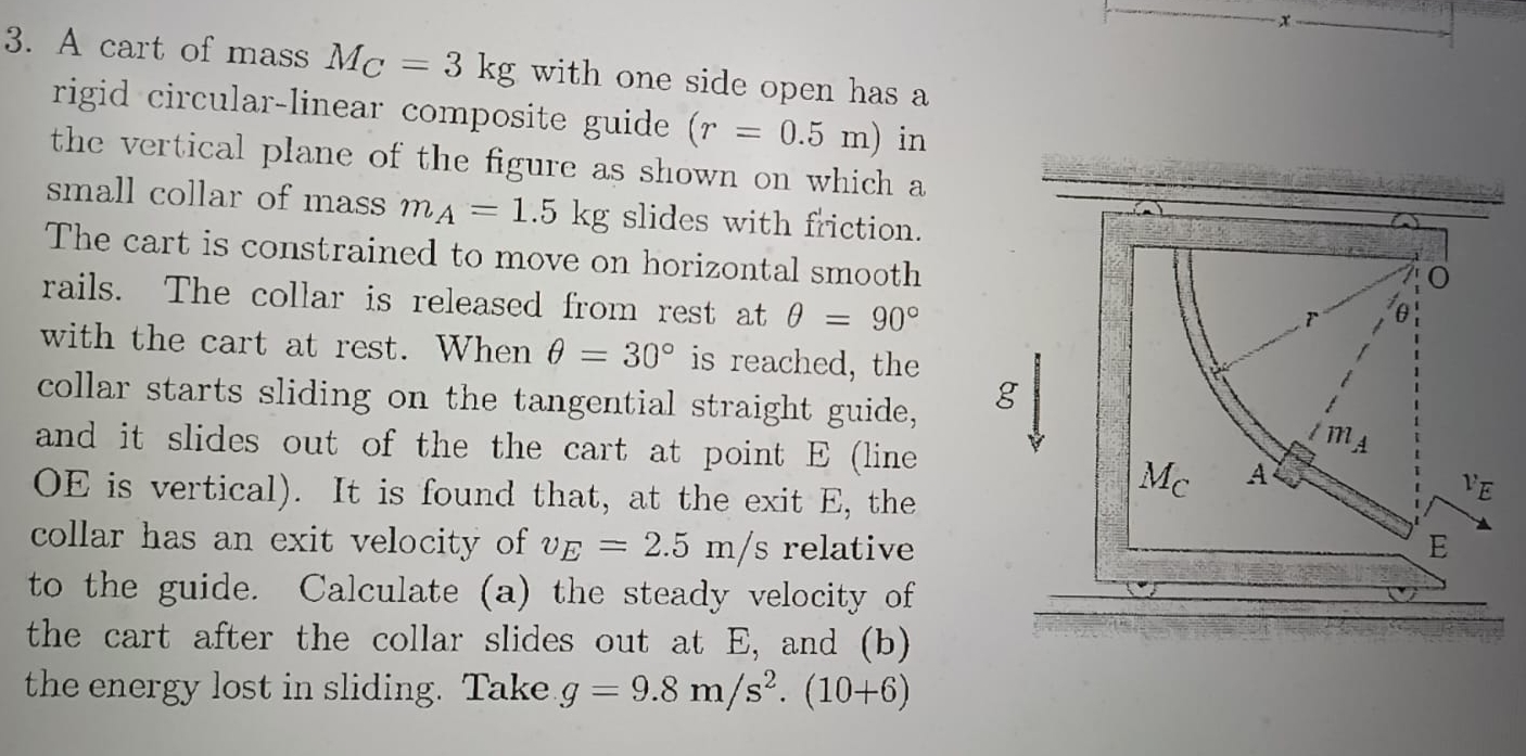 A cart of mass M C = 3 k g with one side open has