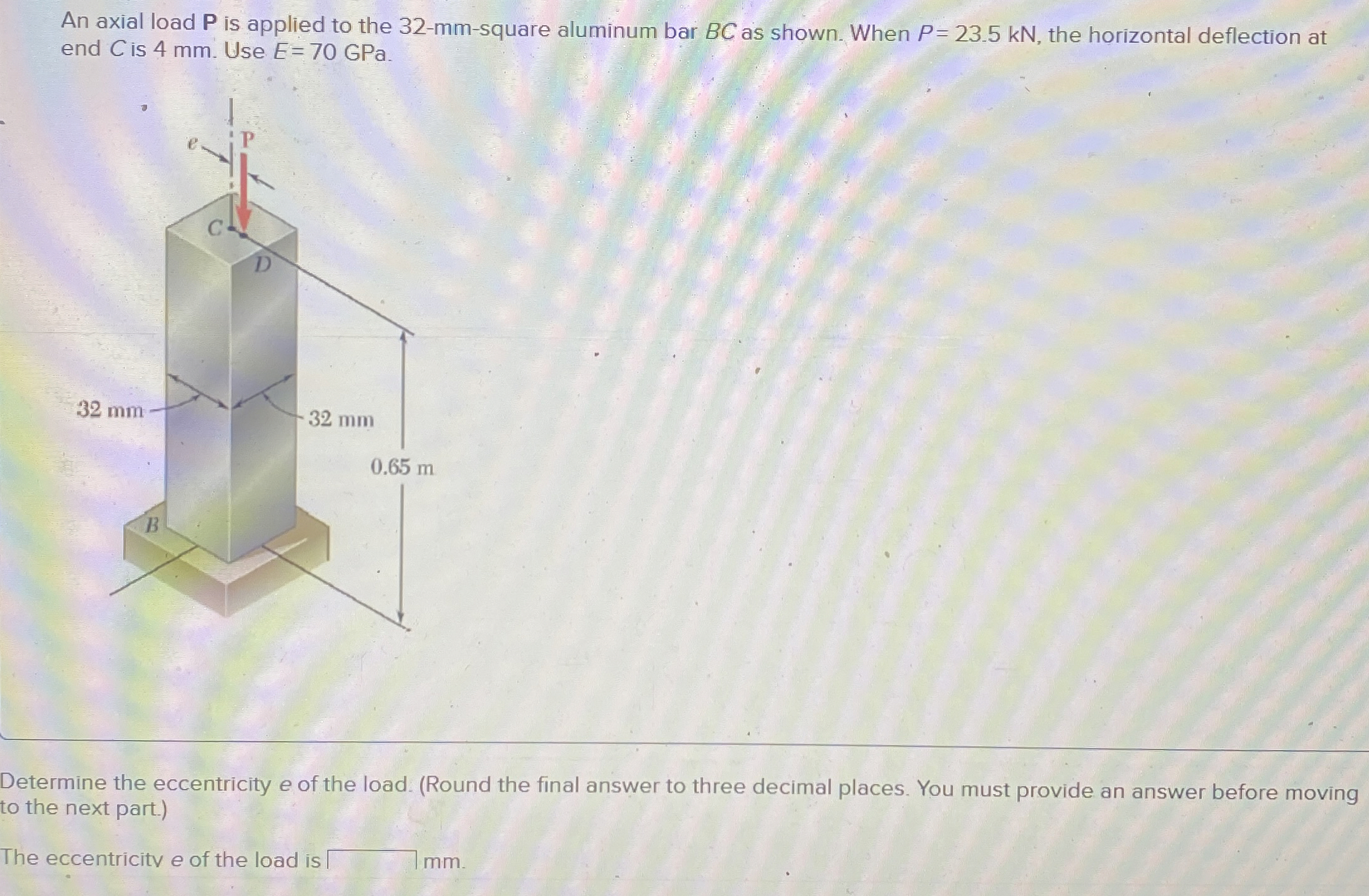 An axial load P is applied to the 3 2 - mm -