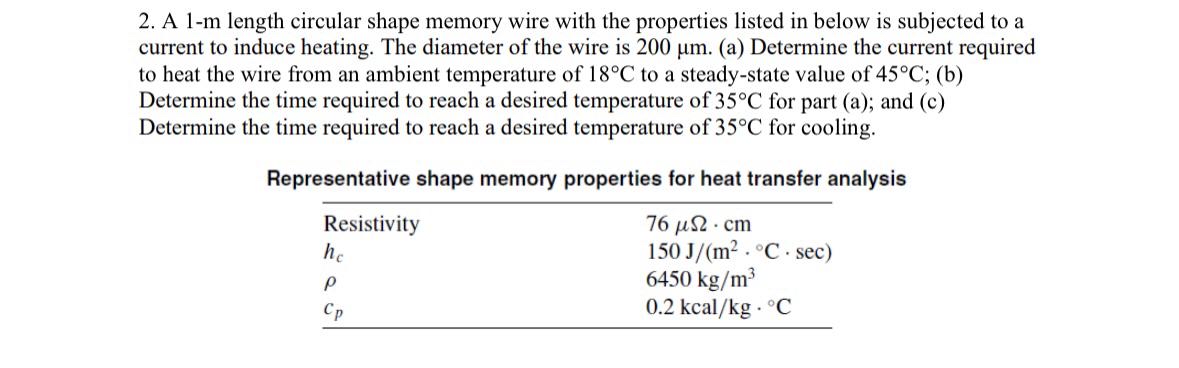 A 1 - m length circular shape memory wire with