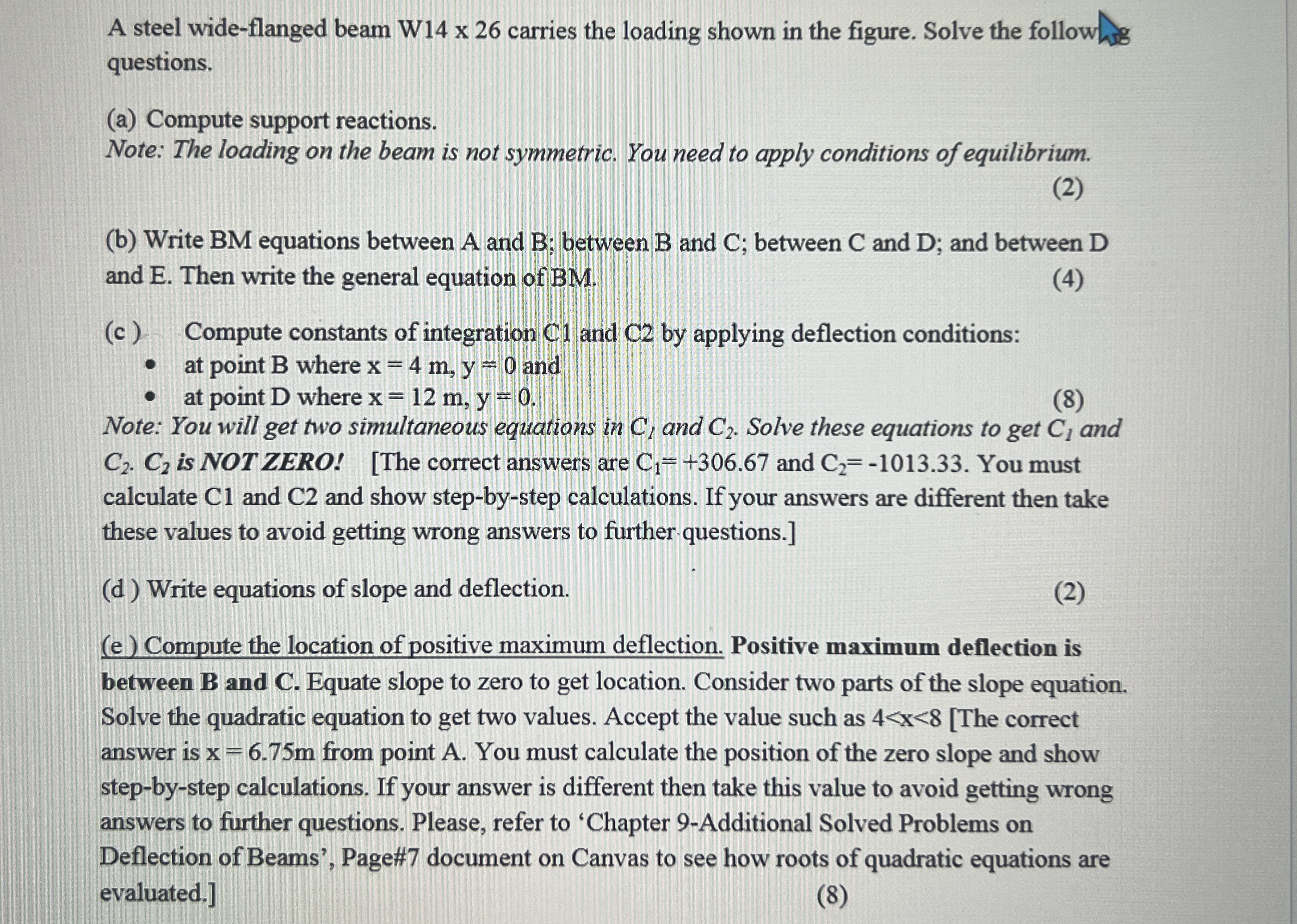 A steel wide - flanged beam W 1 4 2 6 carries the