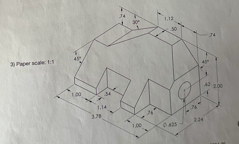 Draw top right and front view. Show all