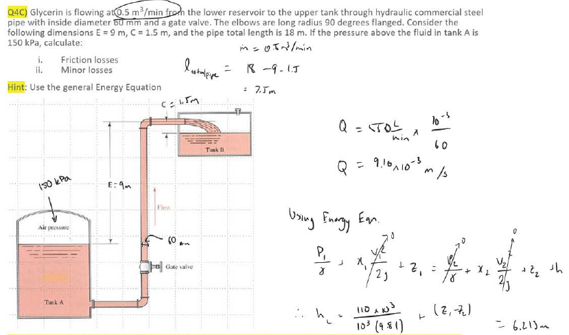 Show me the steps to solve: Glycerin is flowing