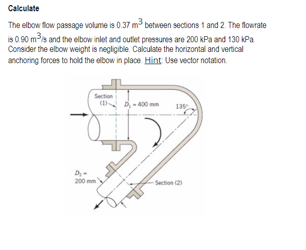 Calculate The elbow flow passage volume is 0 . 3
