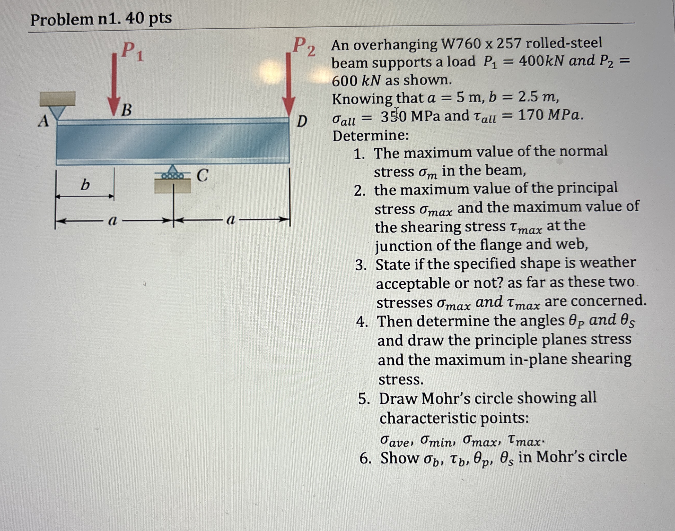 Problem n 1 . 4 0 pts An overhanging W 7 6 0 x 2