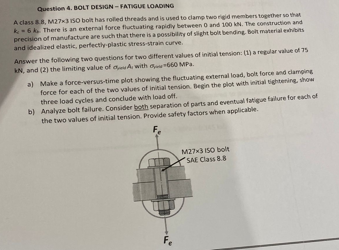 Question 4 . BOLT DESIGN - FATIGUE LOADING A