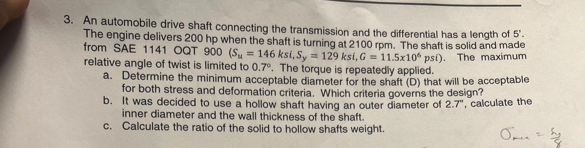 An automobile drive shaft connecting the