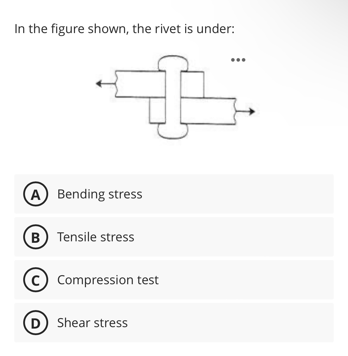 In the figure shown, the rivet is under: Bending