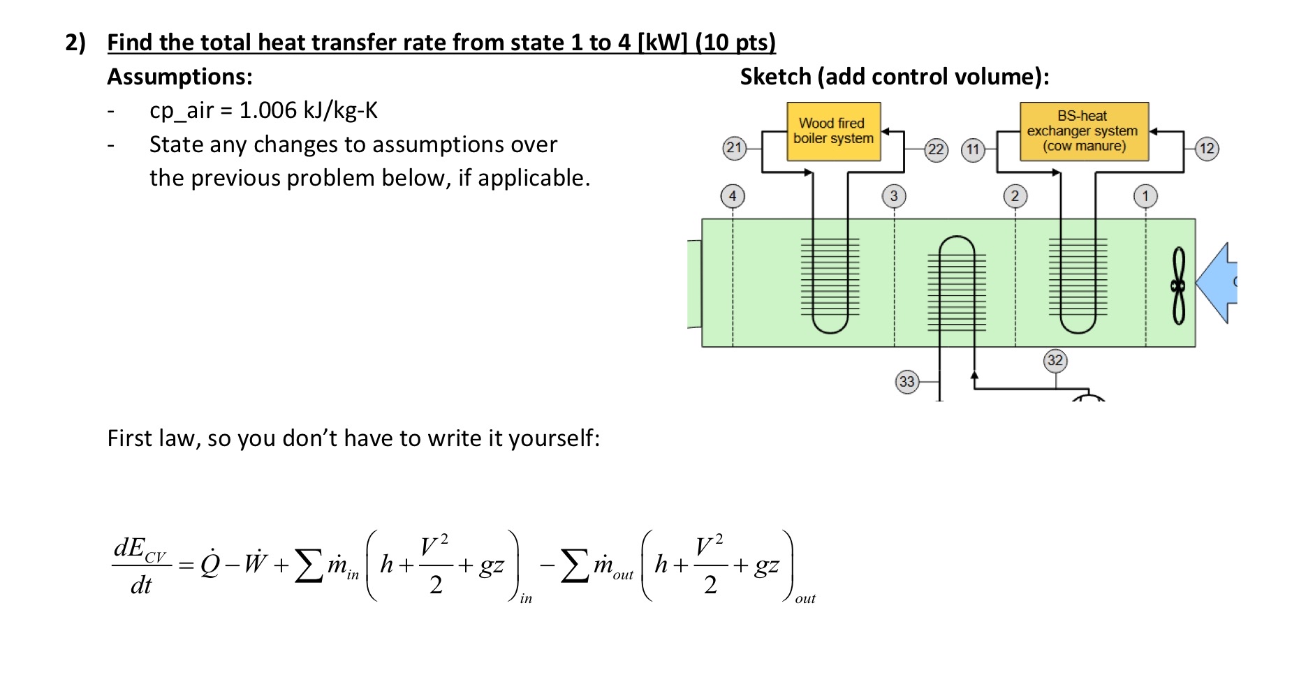 Find the total heat transfer rate from state 1 to