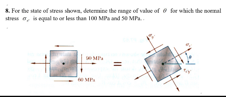 For the state of stress shown, determine the