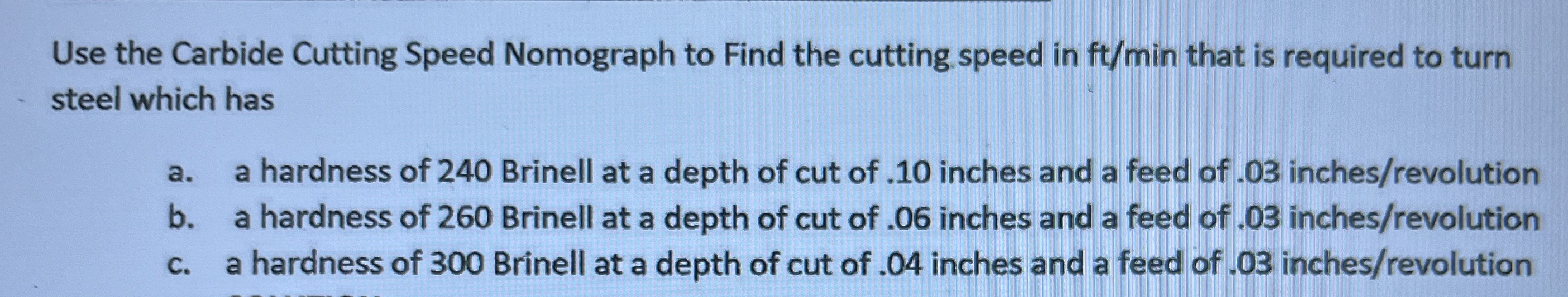 Use the Carbide Cutting Speed Nomograph to Find