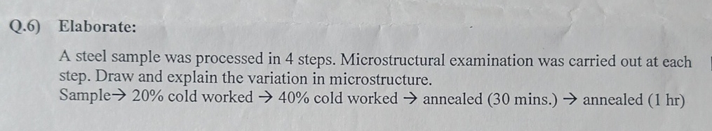 Q . 6 ) Elaborate: A steel sample was processed