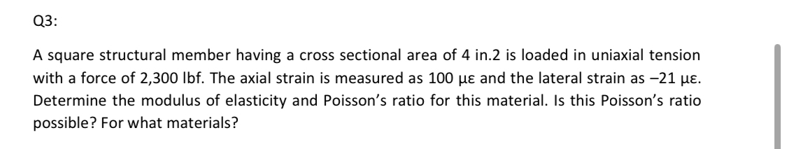 Q 3 : A square structural member having a cross