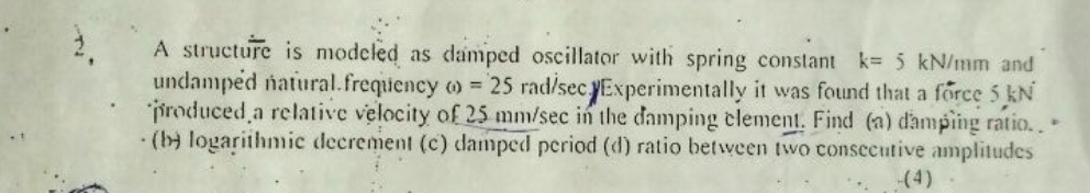 A structure is modeled as damped oscillator with