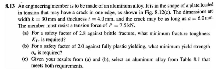 8 . 1 3 An engineering member is to be made of an
