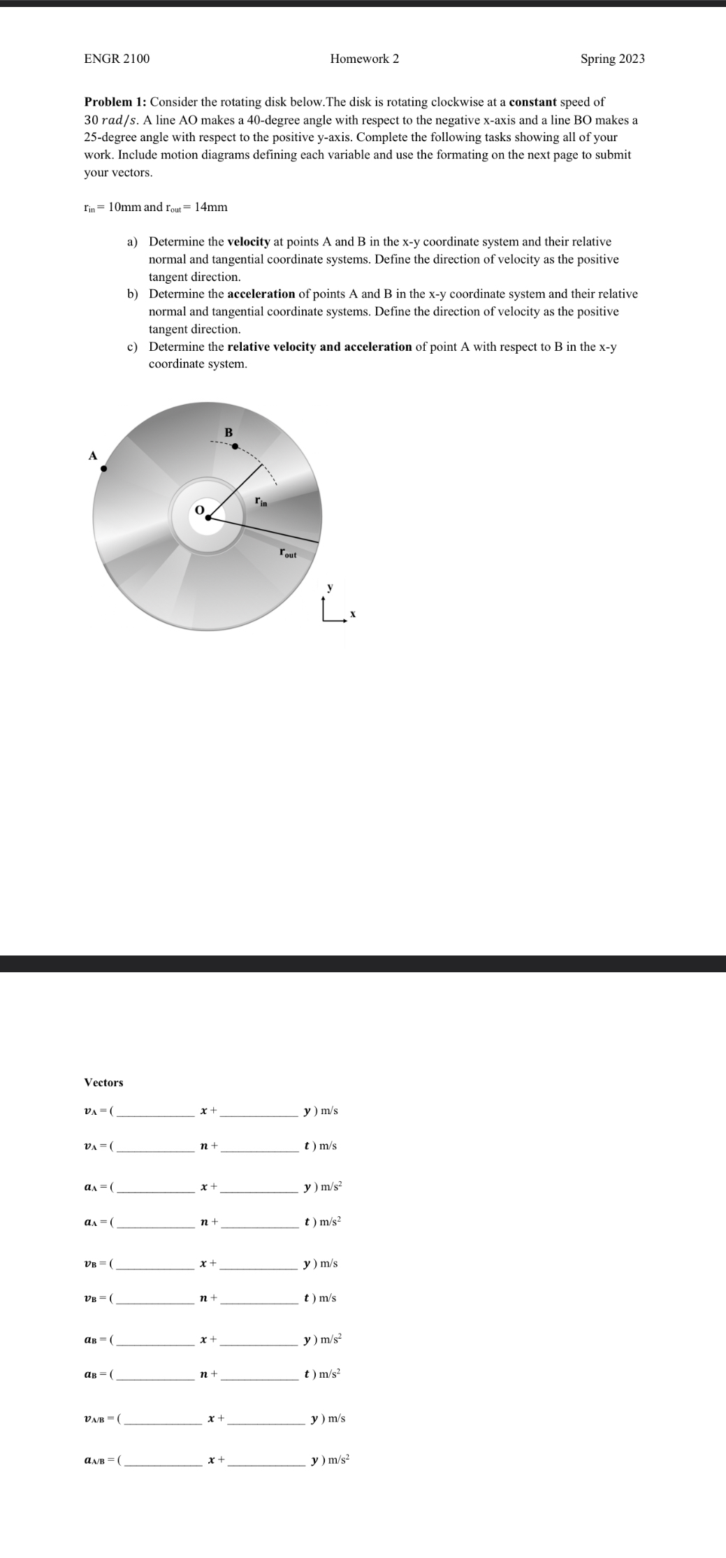 Problem 1 : Consider the rotating disk below.The