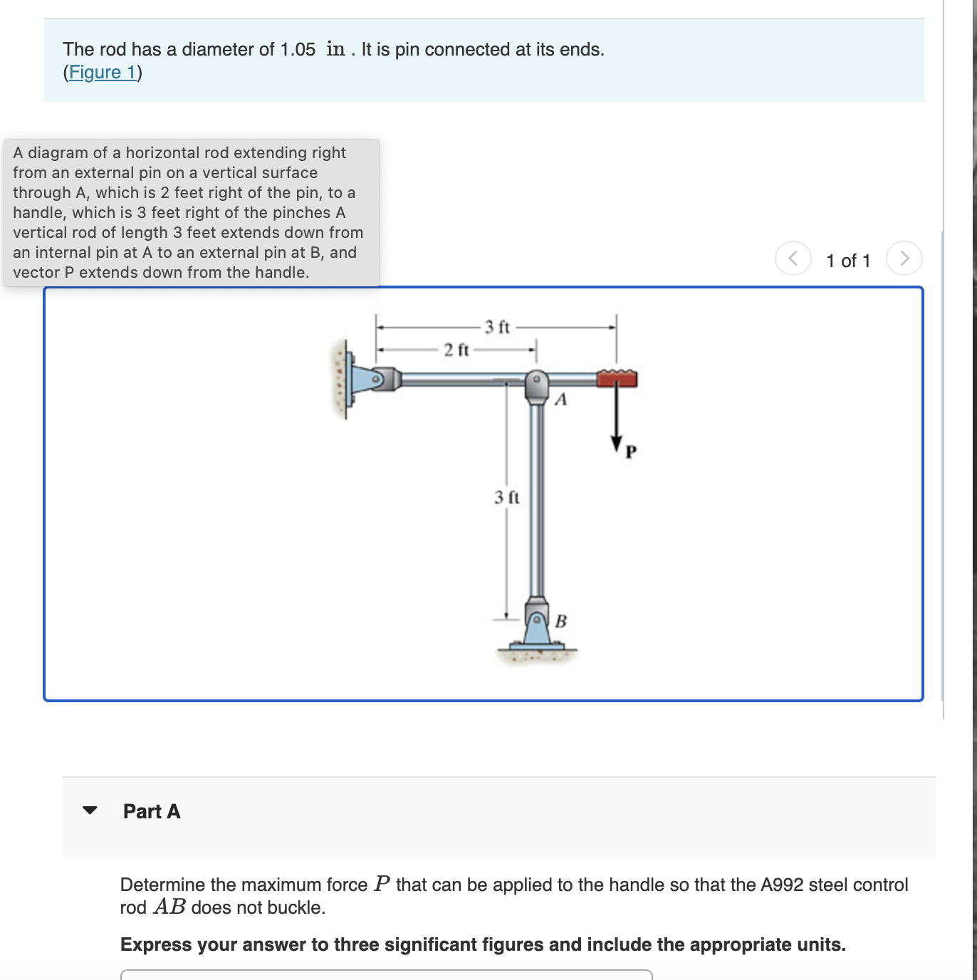 A diagram of a horizontal rod extending right