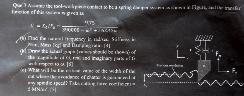 Que 7 Assume the tool - workpiece contact to be a