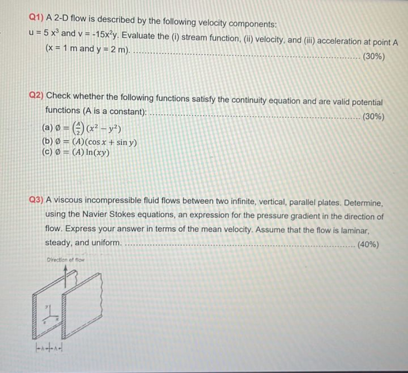 Q 1 ) A 2 - D flow is described by the following