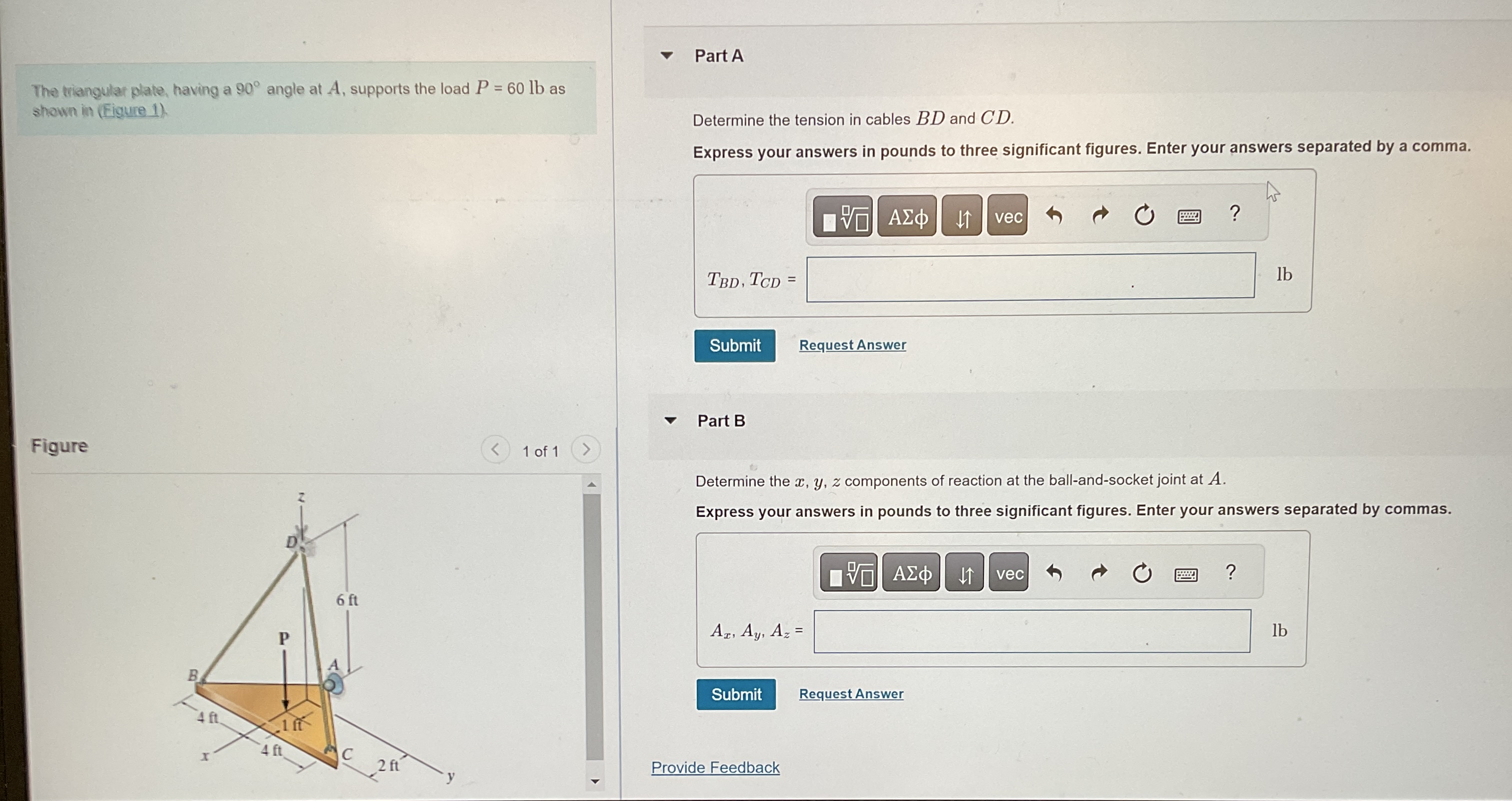 The triangular plate, having a 9 0 angle at A ,