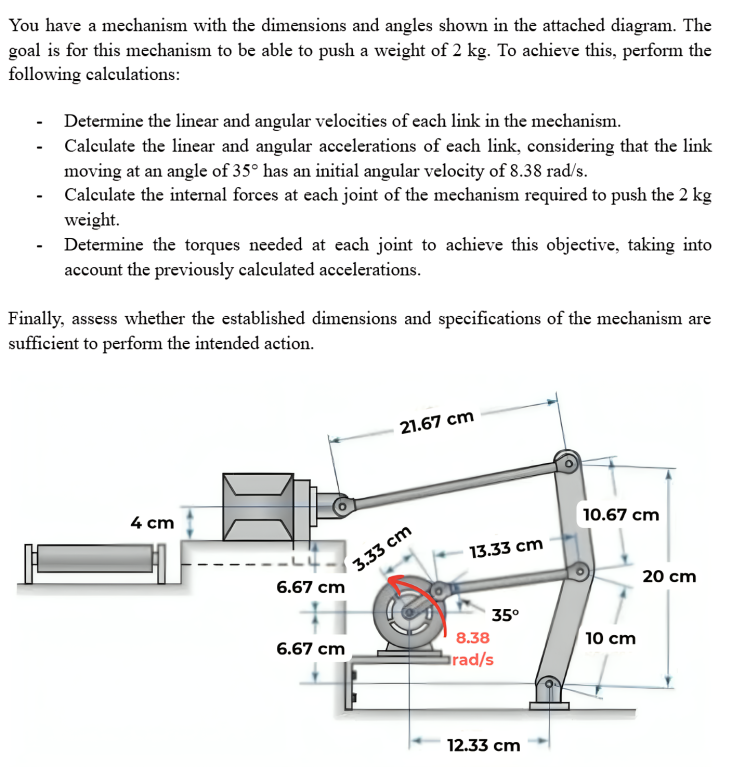 You have a mechanism with the dimensions and