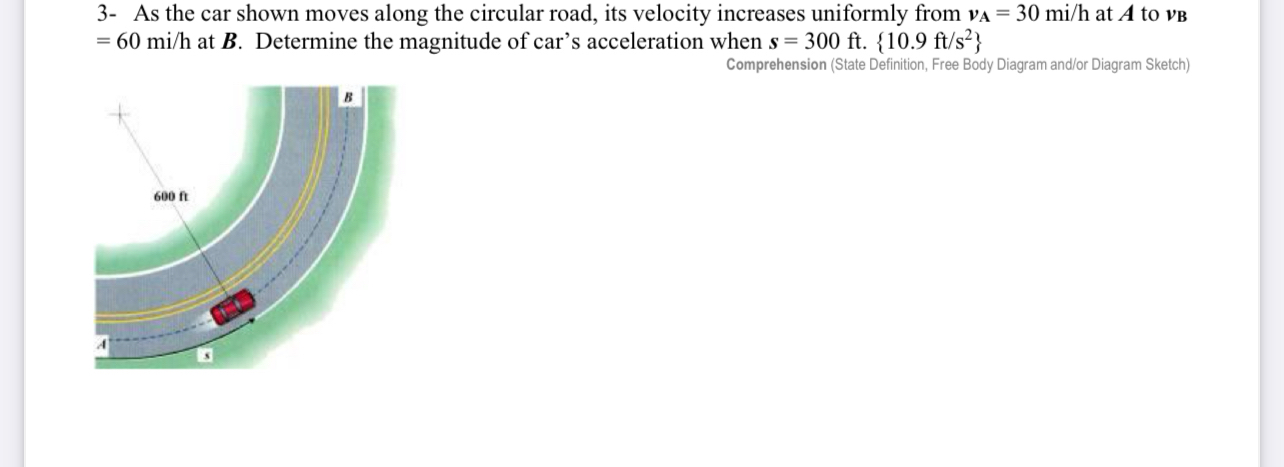 3 - As the car shown moves along the circular