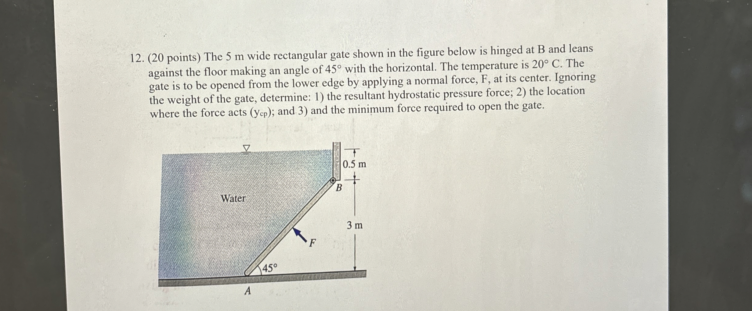 ( 2 0 points ) The 5 m wide rectangular gate