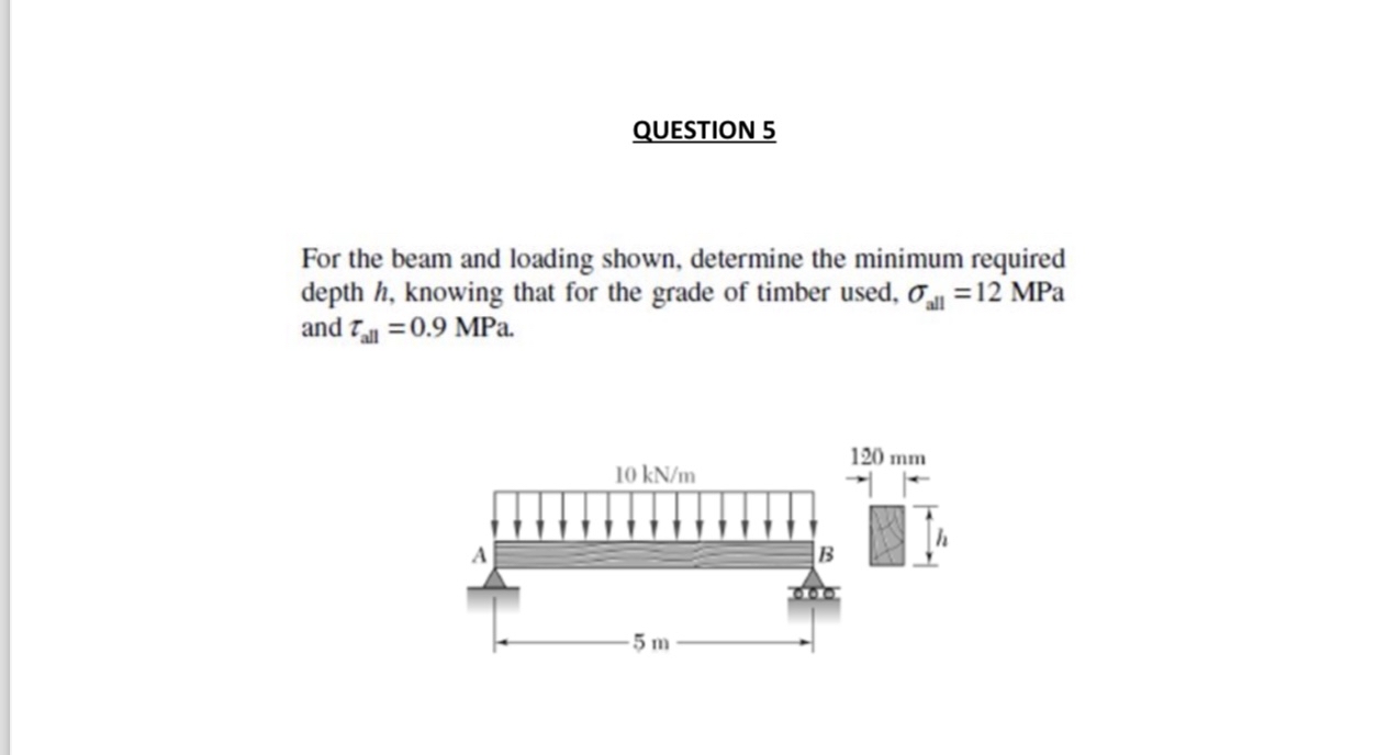 QUESTION 5 For the beam and loading shown,
