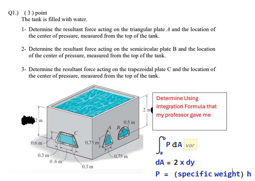 Q 1 . ) ( 3 ) point The tank is filled with