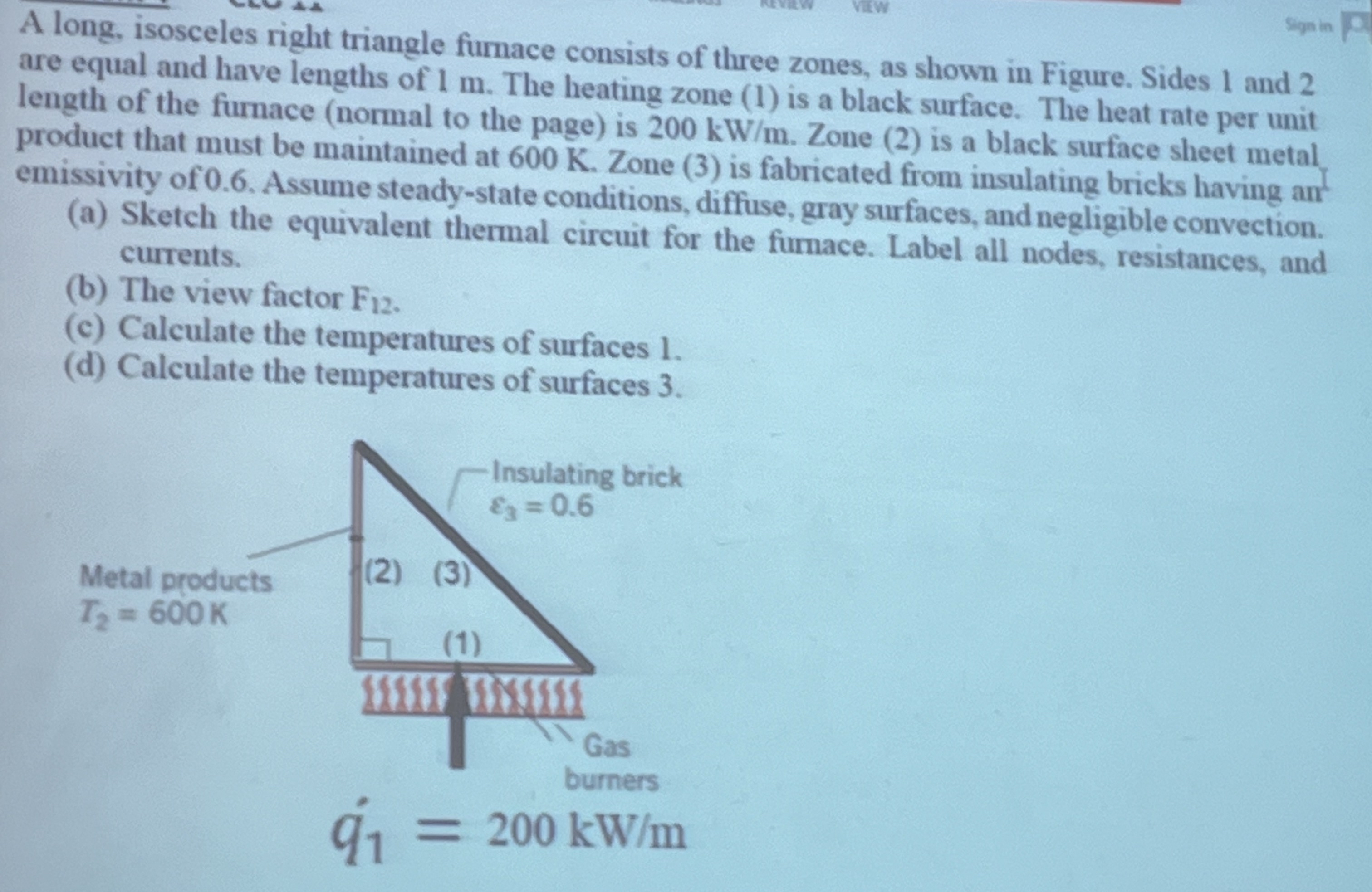 A long, isosceles right triangle furnace consists
