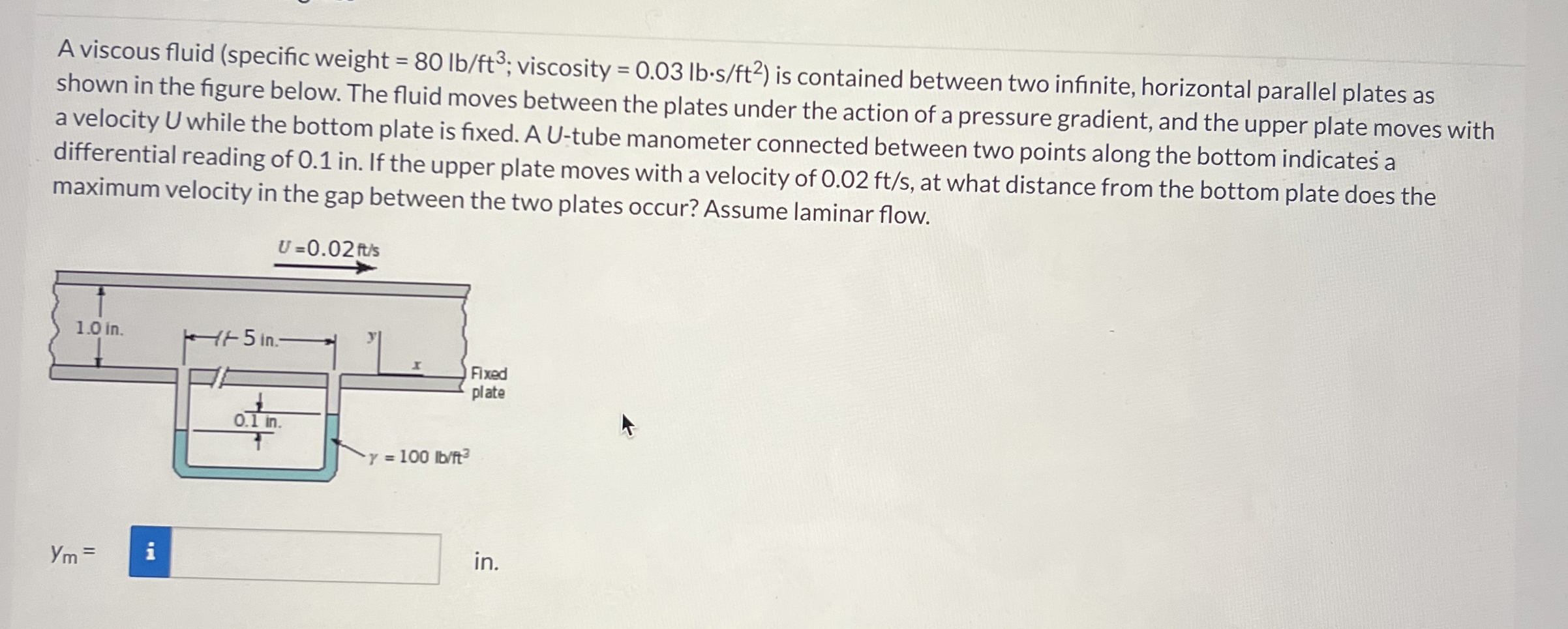A viscous fluid ( specific weight = 8 0 l b f t 3