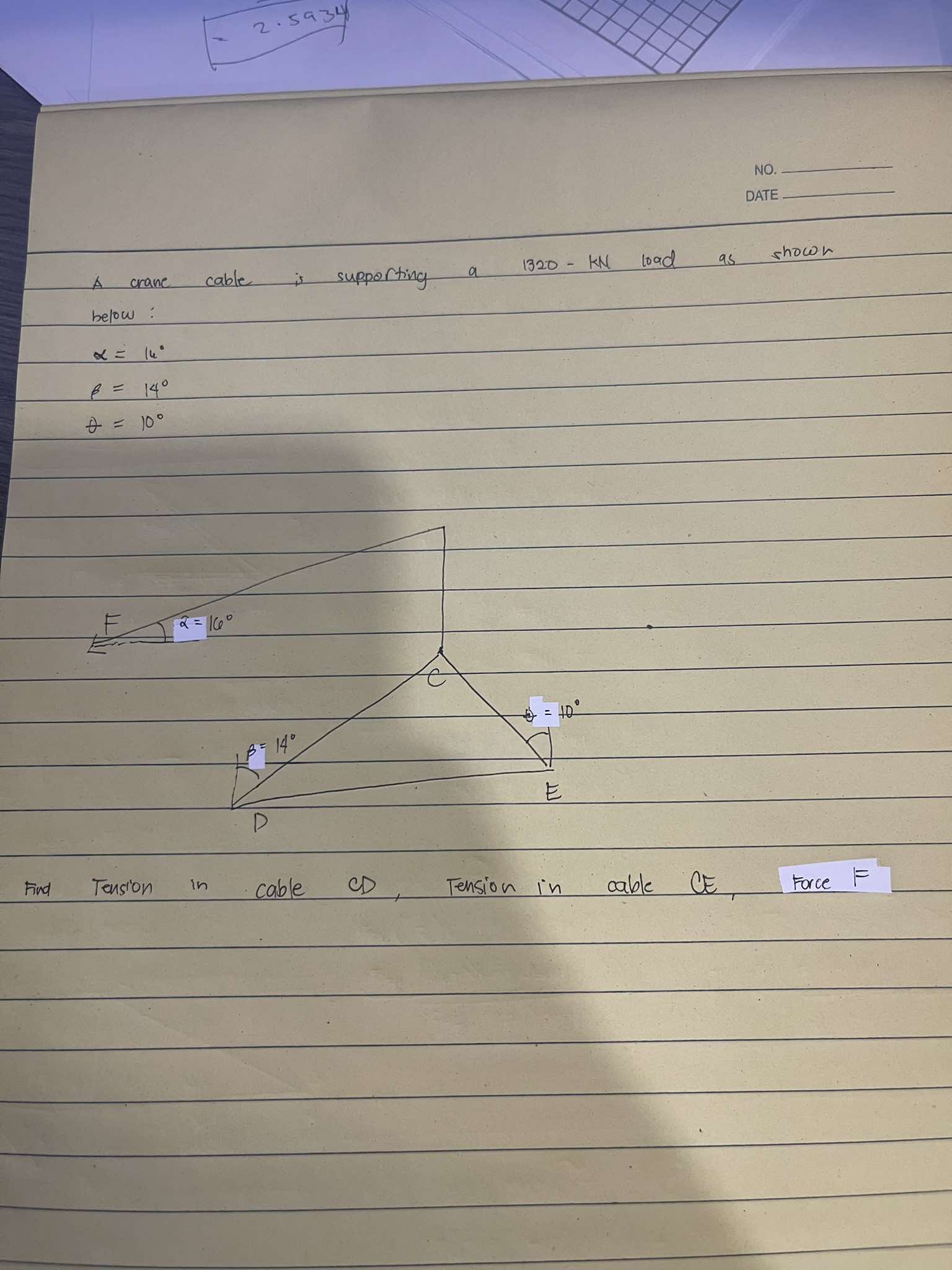A crane cable is supporting a 1 3 2 0 - k N load