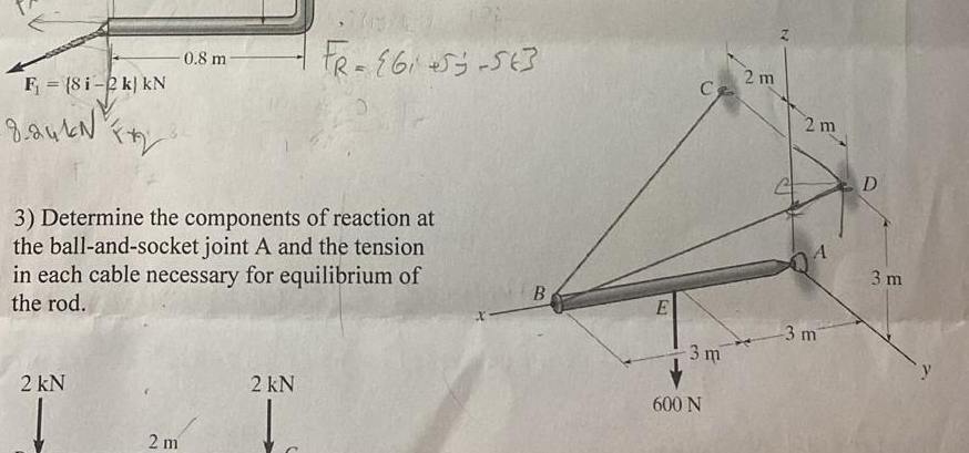 Determine the components of reaction at the ball