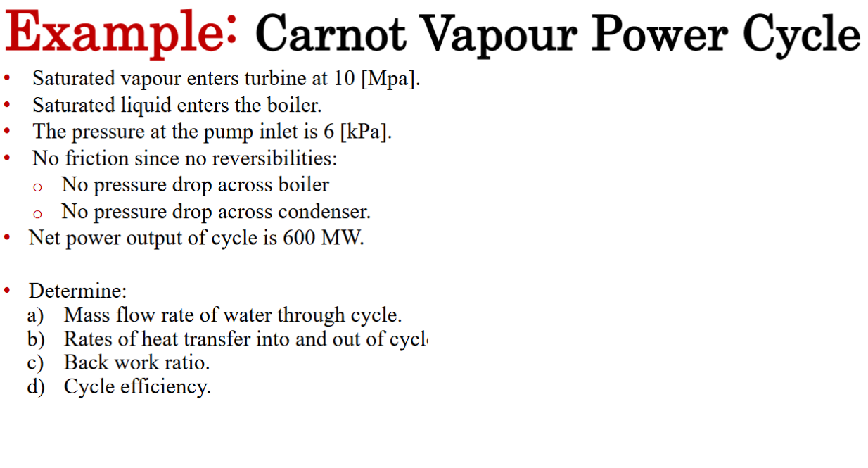 Example: Carnot Vapour Power Cycle - Saturated