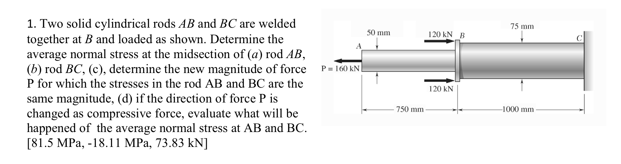 Two solid cylindrical rods A B and B C are welded