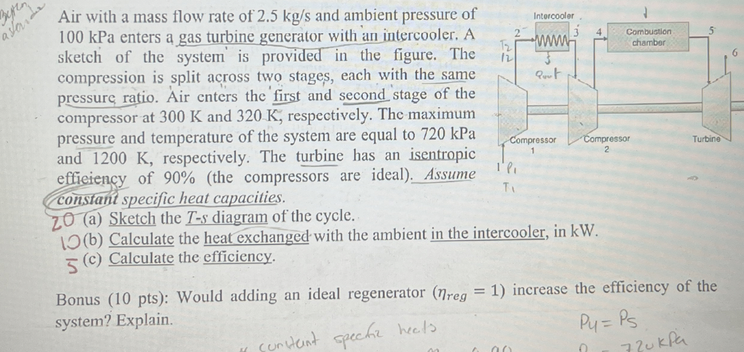 Air with a mass flow rate of 2 . 5 k g s and