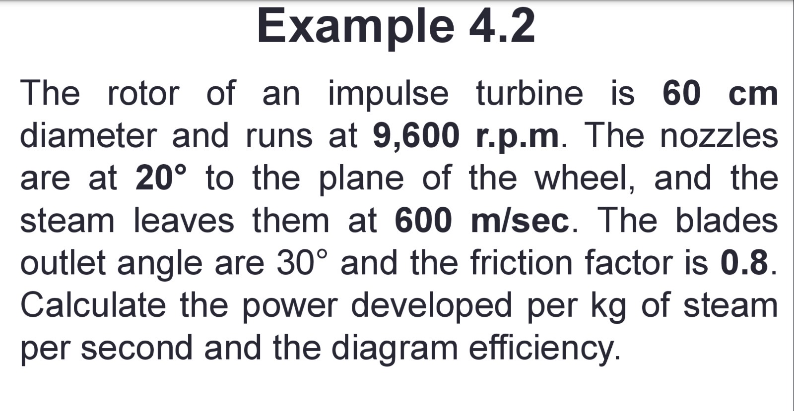 Example 4 . 2 The rotor of an impulse turbine is