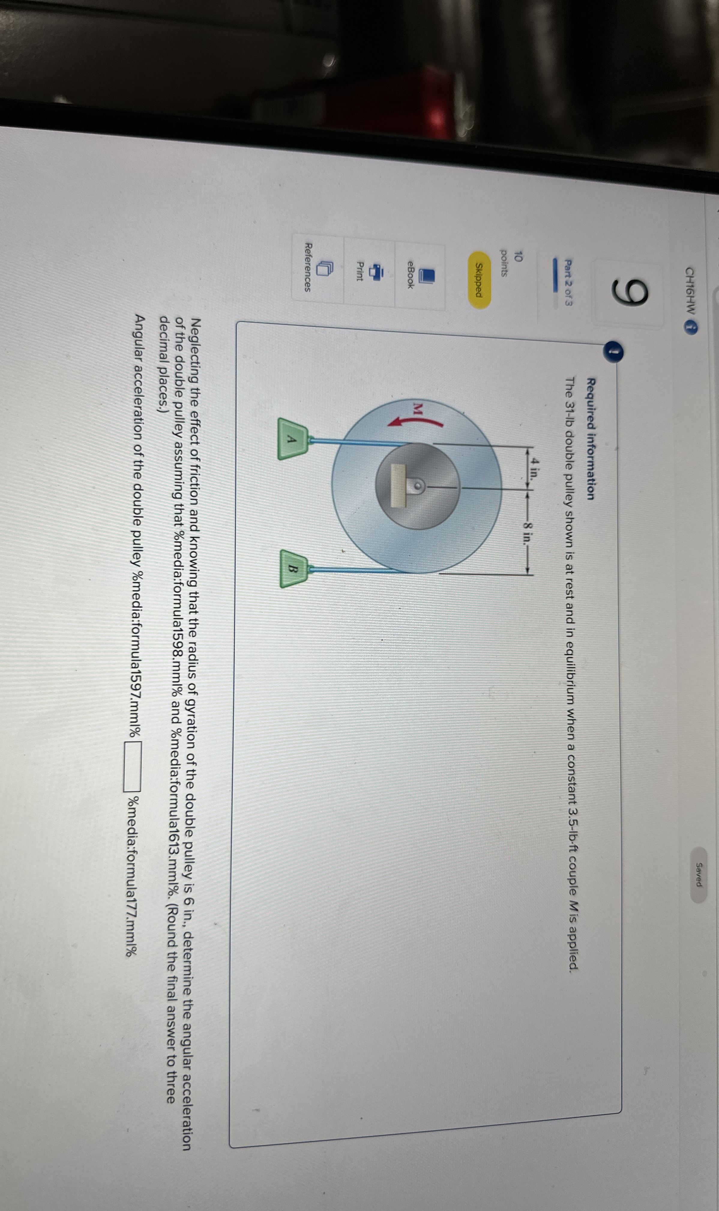 CH 1 6 HW 9 ! Part 2 of 3 Required information