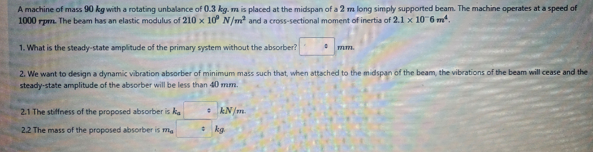A machine of mass 9 0 kg with a rotating